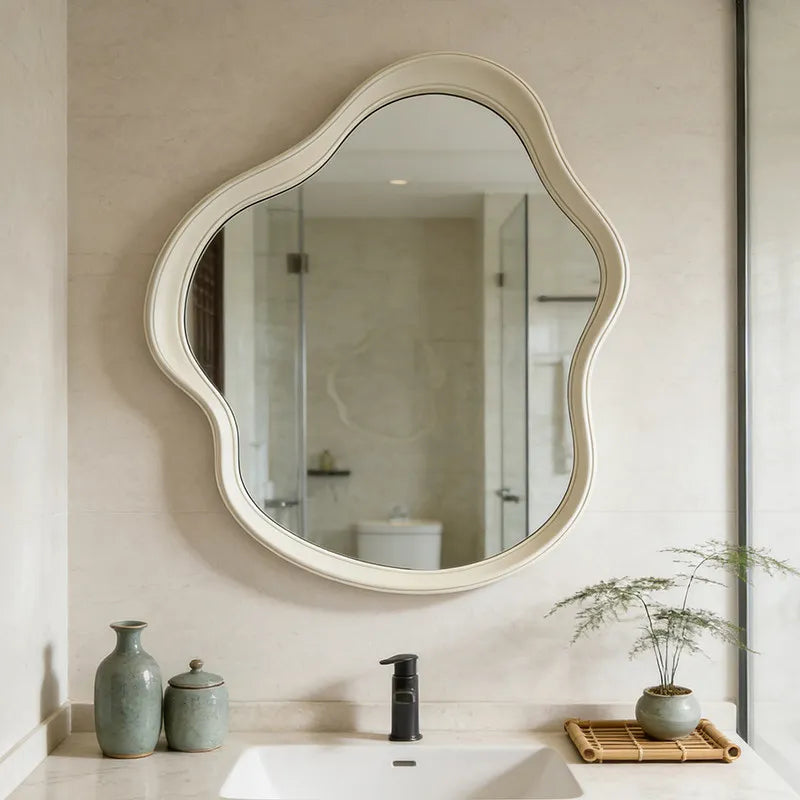 Nordic Retro Irregular Wooden Frame Wall Mirror 60x60cm