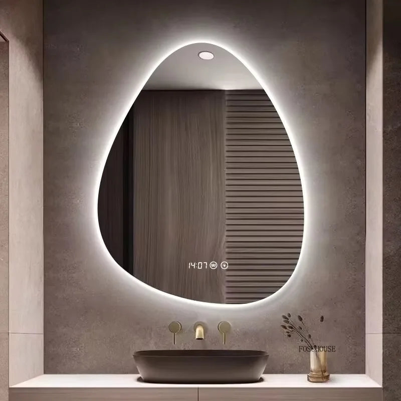 Water Drop Shape LED Bathroom Mirror Touch Screen Backlit Anti-Fog Wall-Mounted 50x70cm