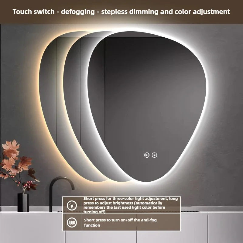 Water Drop Shape LED Bathroom Mirror Touch Screen Backlit Anti-Fog Wall-Mounted 50x70cm