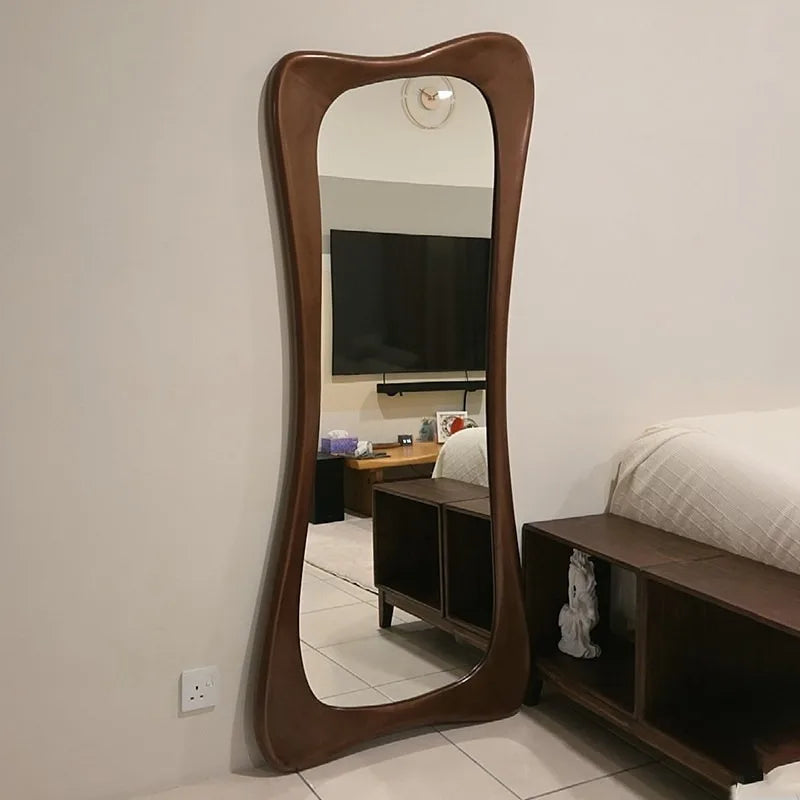 Funky Irregular Floor Mirror Wooden Frame Standing Living Room Bedroom Decor