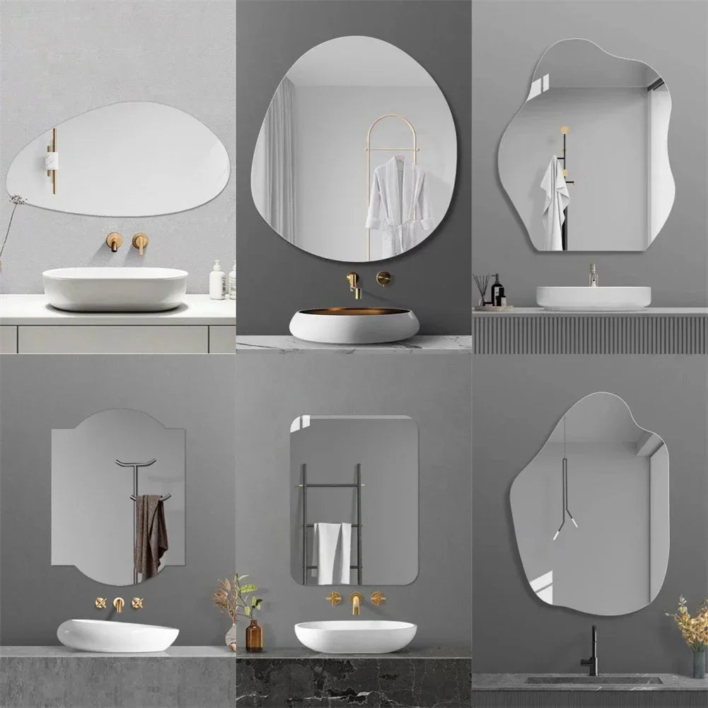 Irregular Frameless Wall Mirror for Bedroom Living Room Decor Silver