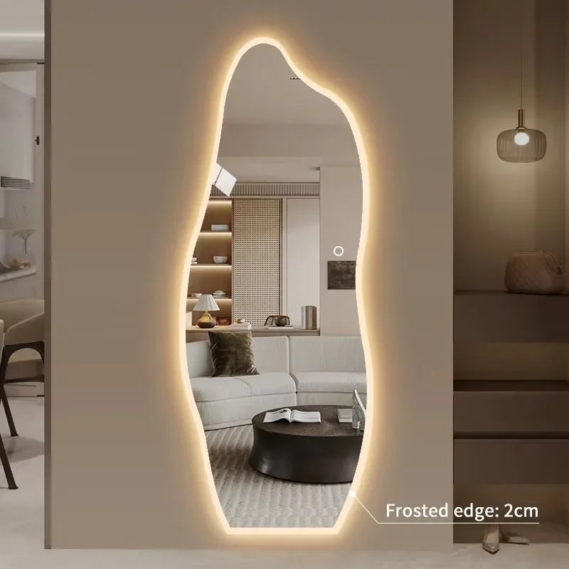 Irregular LED Bathroom Mirror Touch Screen Backlit Anti-Fog Wall-Mounted 50x150cm