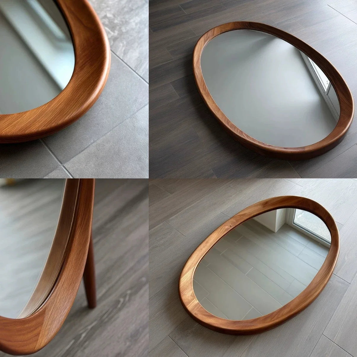 Mid-Century Zen Solid Wood Irregular Wall Mirror 90x60cm