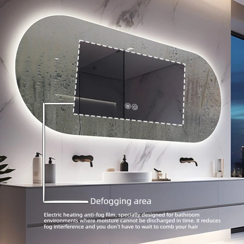 Modern Oval LED Bathroom Mirror Touch Screen Backlit Anti-Fog Wall-Mounted 50x80cm