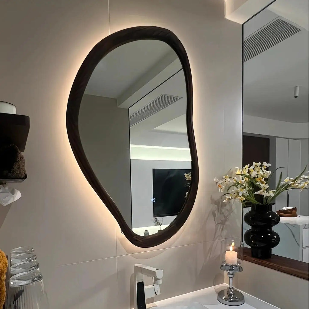 Irregular Wooden Wall Mirror Decorative Bathroom Home Hotel Use