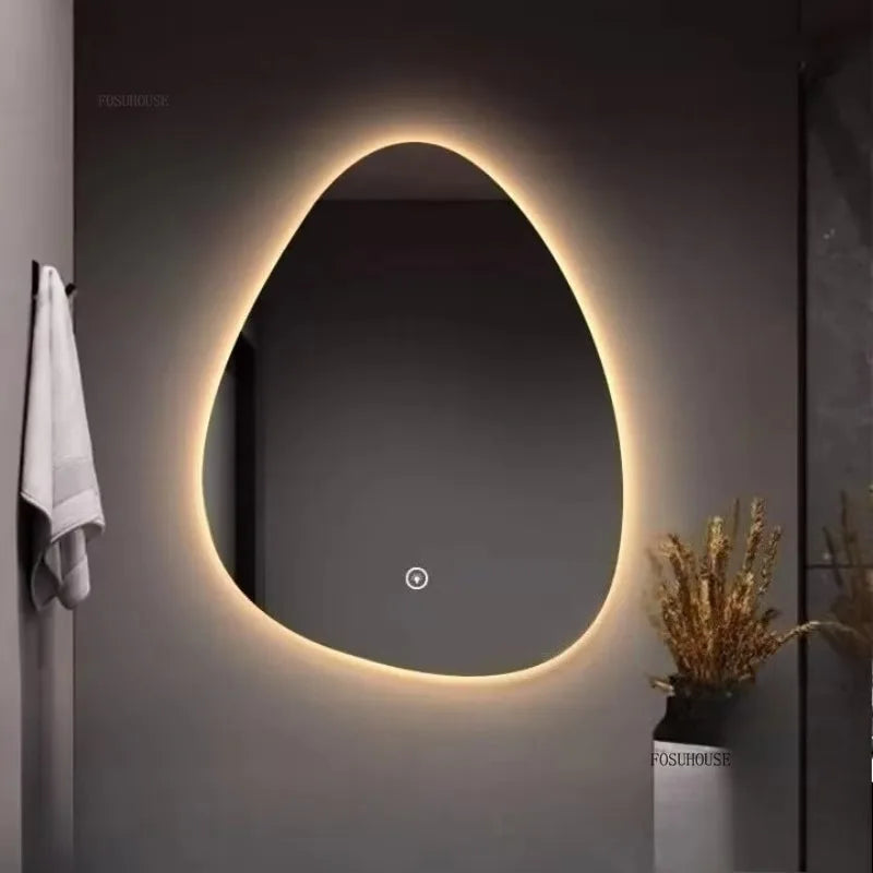 Water Drop Shape LED Bathroom Mirror Touch Screen Backlit Anti-Fog Wall-Mounted 50x70cm
