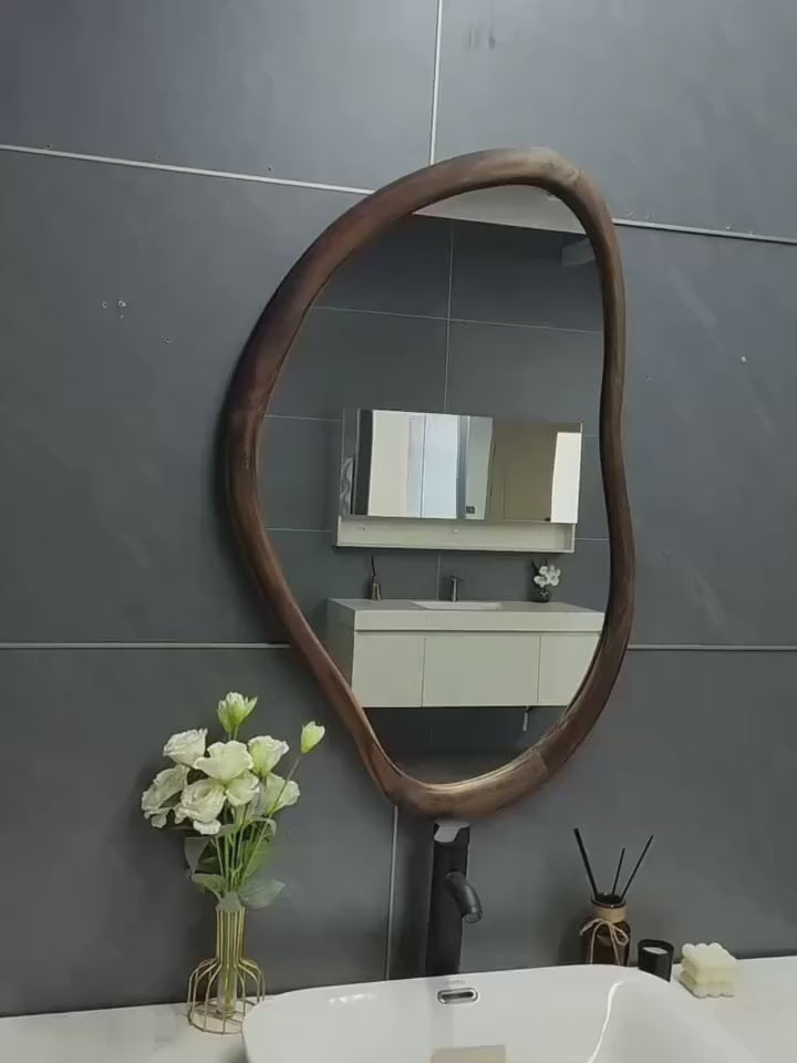 Irregular Wooden Wall Mirror Decorative Bathroom Home Hotel Use