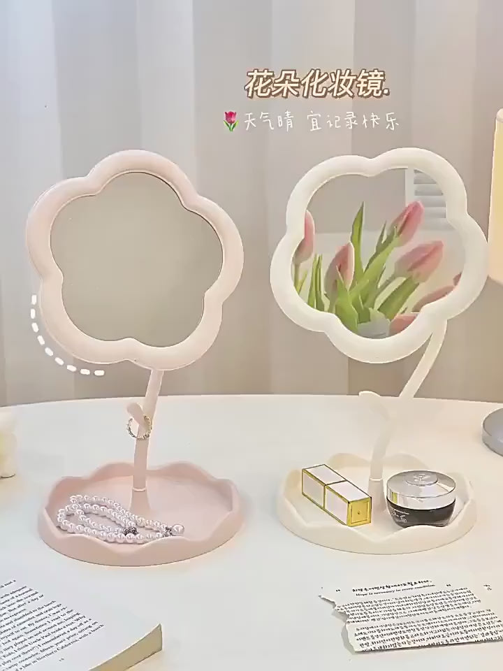 Round Desktop Vanity Mirror Creative Dorm Room Decor Plastic Makeup Mirror